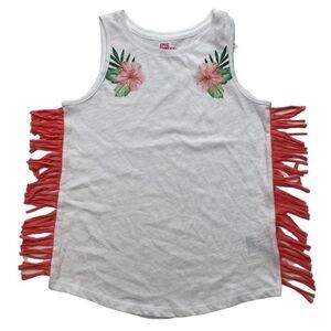 Girls Epic Threads White Coral Floral Tropical Sleeveless Fringe Top Large NEW